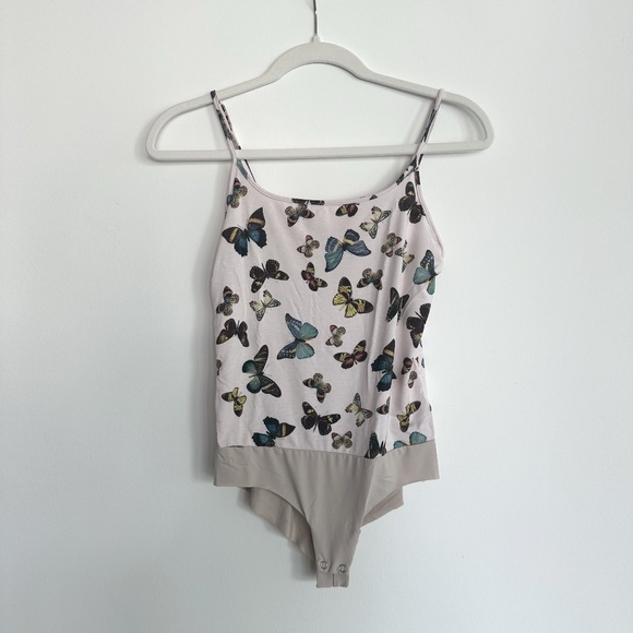 L'AGENCE Tops - L'AGENCE Ford Spaghetti Tank Bodysuit in Parchment Flutter